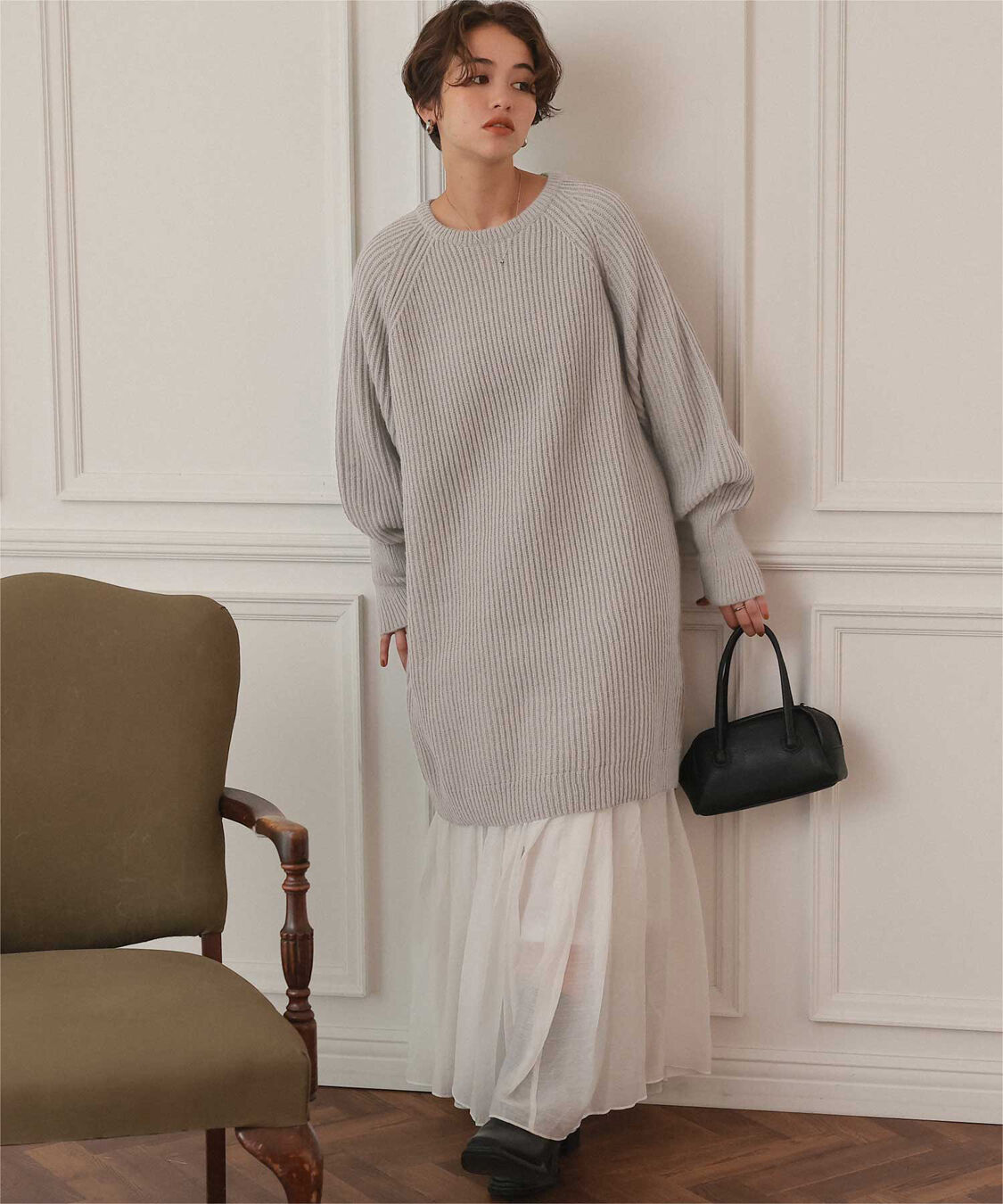 titivate「ボリュームスリーブニットミニワンピース」|ワンピース|