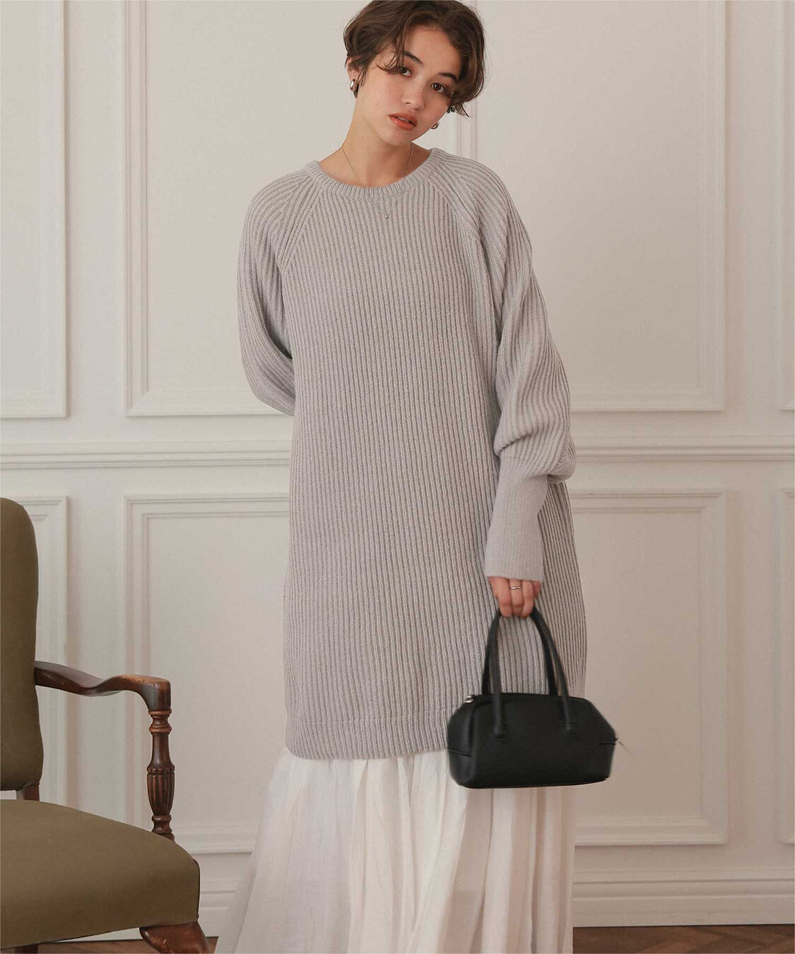 titivate「ボリュームスリーブニットミニワンピース」|ワンピース|