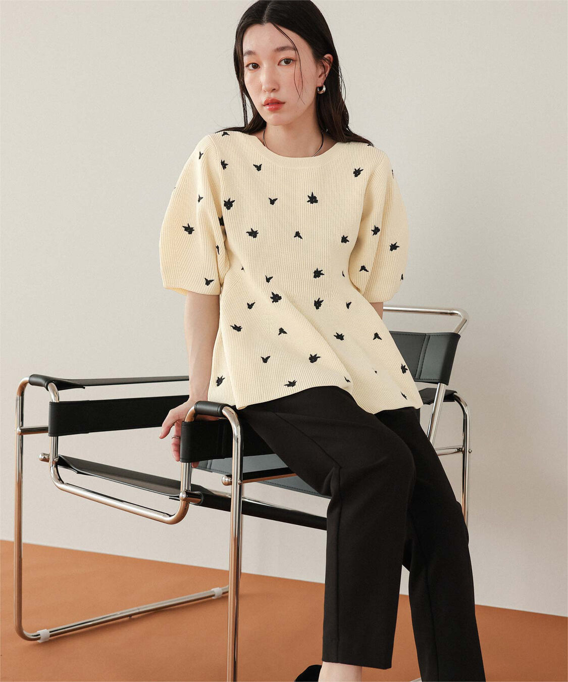 titivate「フラワー刺繍ペプラムニットトップス」|ニット・セーター|