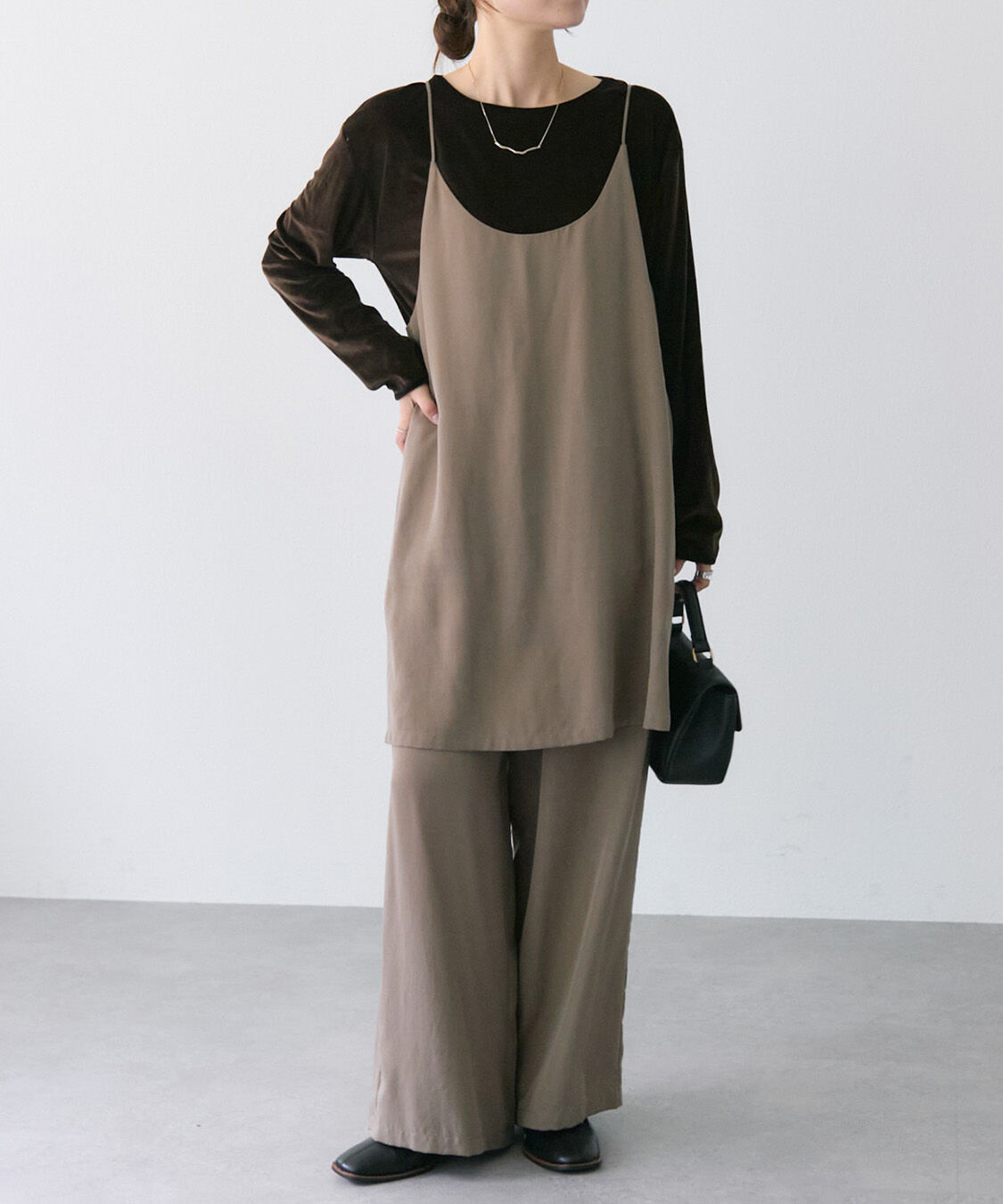  「【着回し力◎/セットアイテム】ソフトツイルキャミチュニック+パンツセット」|その他|ベージュ系その他