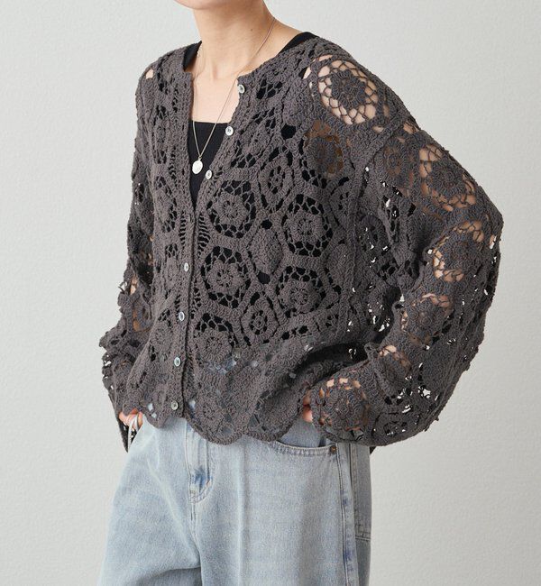  「【25AW】カギ針編み風カーディガン」|カーディガン|