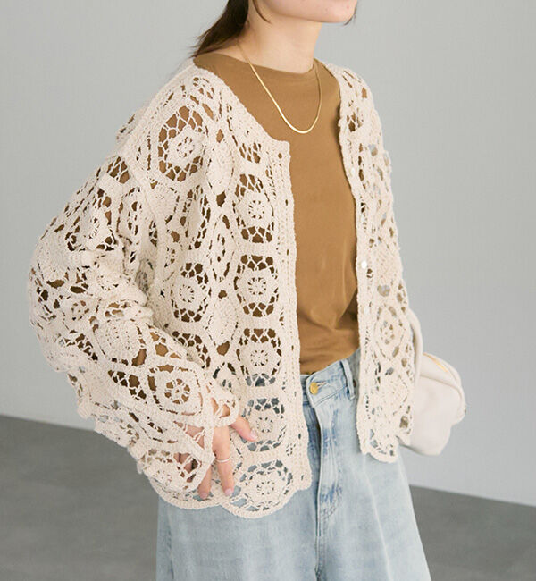  「【25AW】カギ針編み風カーディガン」|カーディガン|
