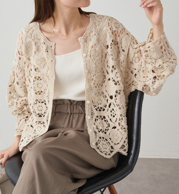  「【25AW】カギ針編み風カーディガン」|カーディガン|