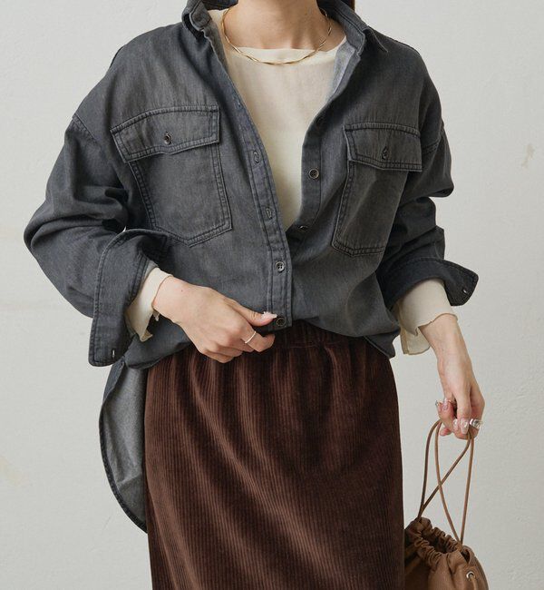  「ダブルポケットデニムシャツ」|シャツ・ブラウス|グレー