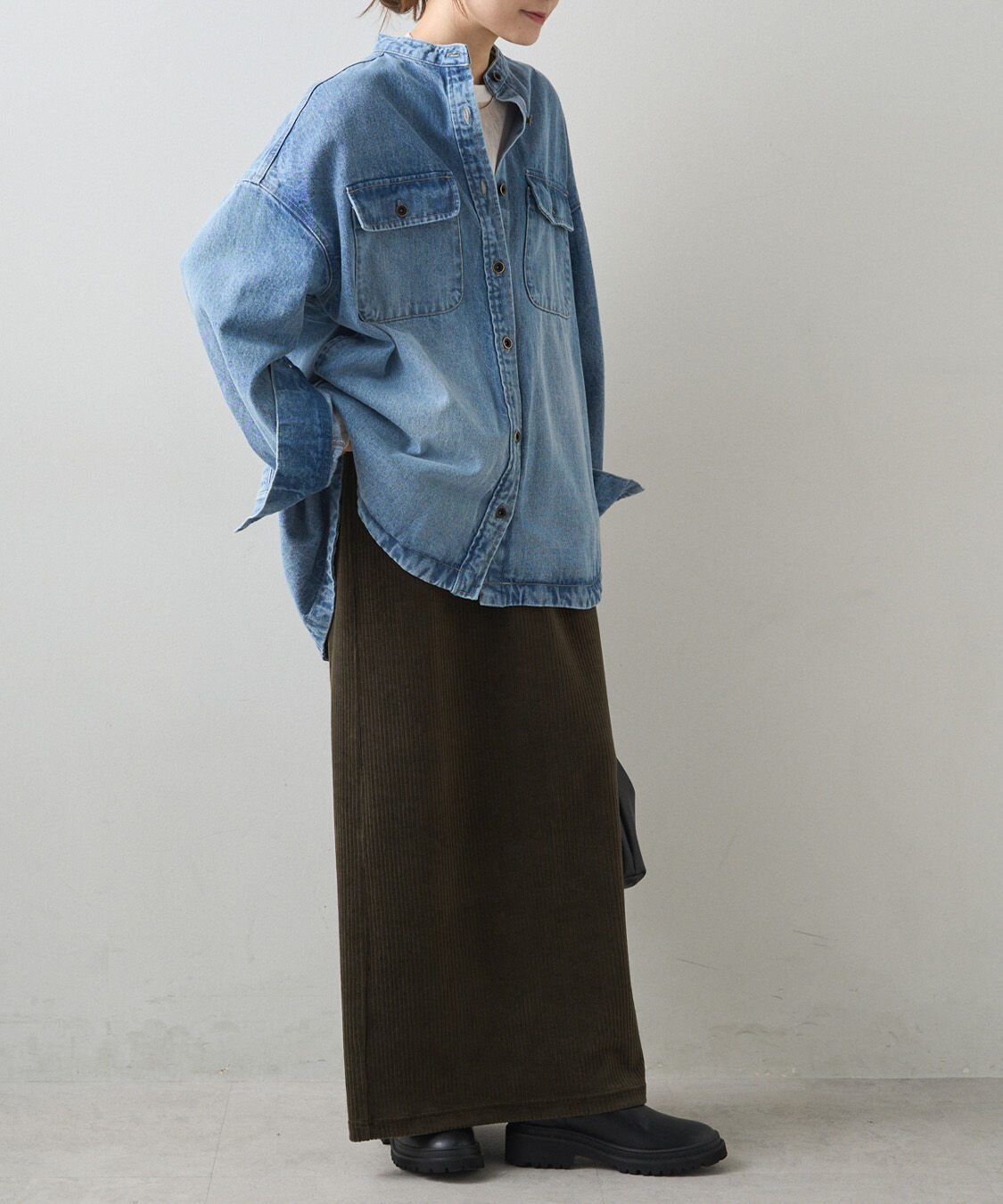  「コーンデニムバンドカラーデニムジャケット」|テーラードジャケット|