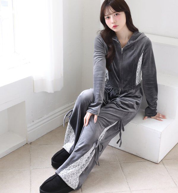  「【セットアップ対応】サイドレースベロアリボンパンツ」|その他|グレー