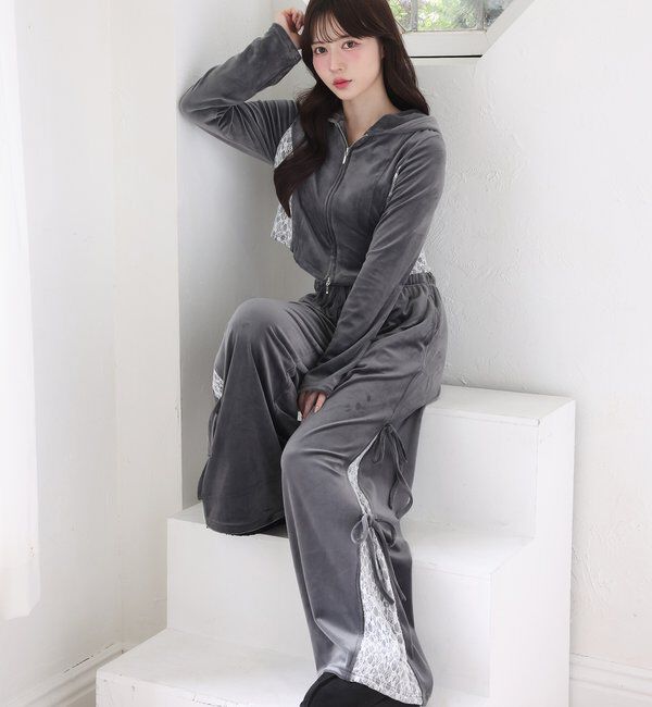  「【セットアップ対応】サイドレースベロアリボンパンツ」|その他|