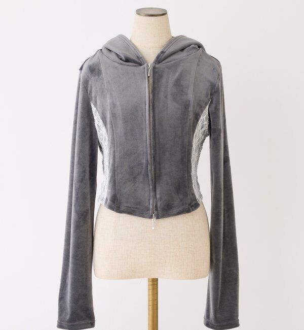  「【セットアップ可能】サイドレースベロアパーカー」|プルオーバー|