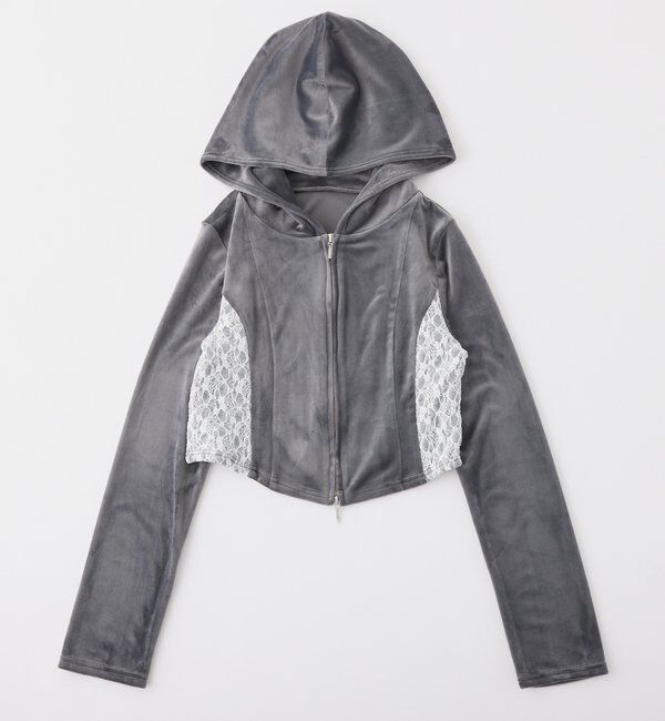  「【セットアップ可能】サイドレースベロアパーカー」|プルオーバー|