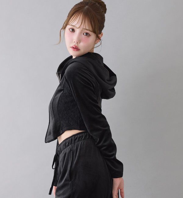  「【セットアップ可能】サイドレースベロアパーカー」|プルオーバー|