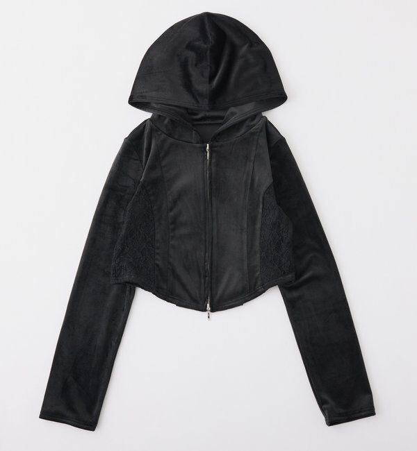  「【セットアップ可能】サイドレースベロアパーカー」|プルオーバー|