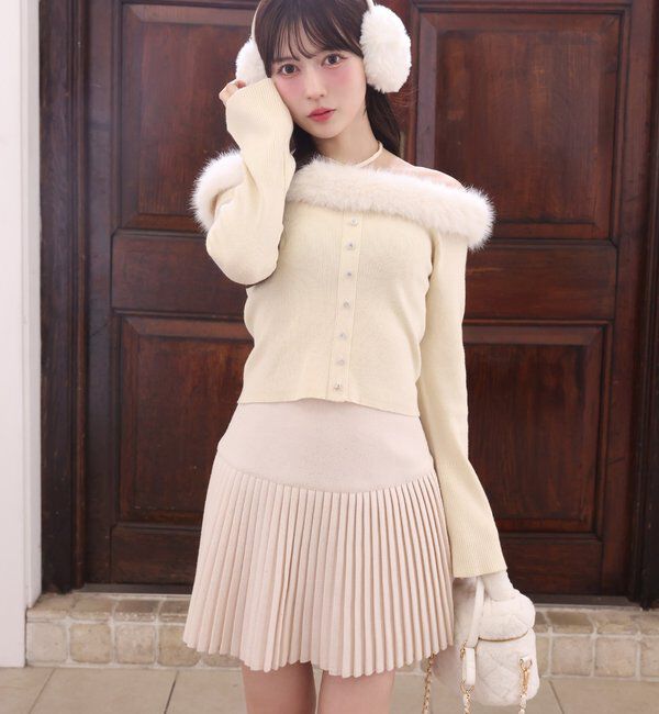  「キラキラボタンファーオフショルニット」|ニット・セーター|