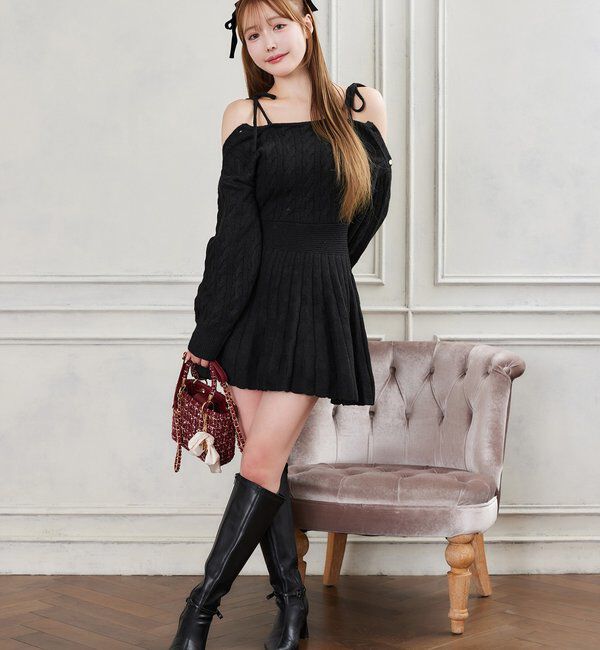  「ケーブルニットミニワンピ」|ワンピース|