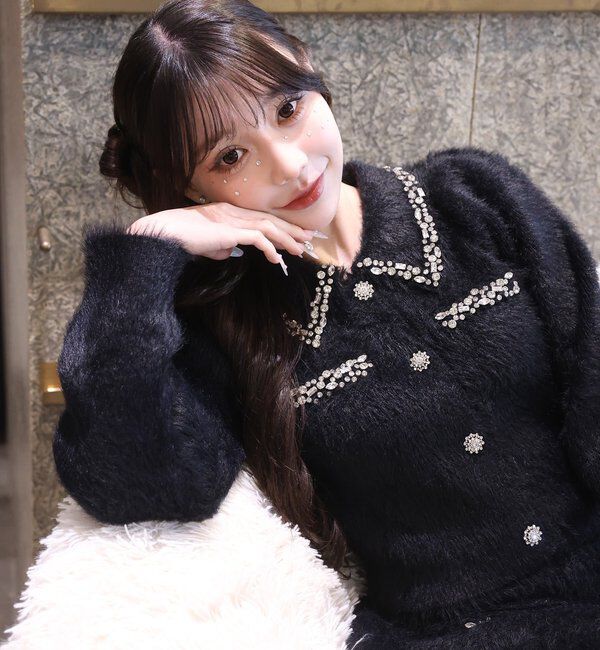  「ビジュー付フェザーニットセットアップ」|ワンピース|