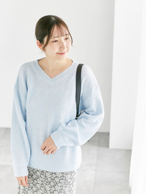 Te chichi TERRASSE「メランジVネックニット」|ニット・セーター|サックスブルー
