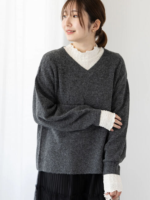 Te chichi TERRASSE「メランジVネックニット」|ニット・セーター|チャコールグレー