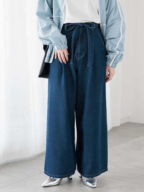 Te chichi TERRASSE「ウエストリボンタックワイドデニムパンツ《2025spring catalog item》」|その他|ブルー
