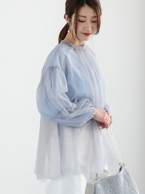 Te chichi「バルーンスリーブチュールブラウス」|シャツ・ブラウス|グレー