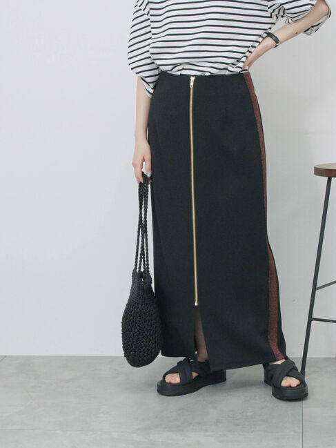 Samansa Mos2 blue「サイドラメラインスカート」|スカート|