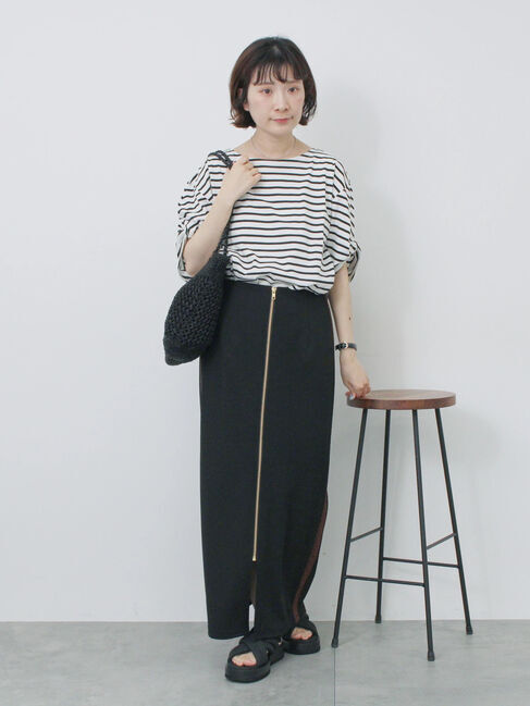 Samansa Mos2 blue「サイドラメラインスカート」|スカート|