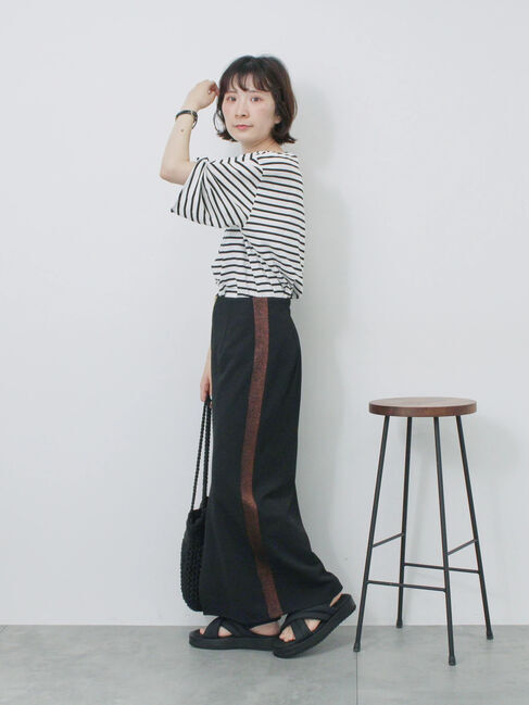 Samansa Mos2 blue「サイドラメラインスカート」|スカート|