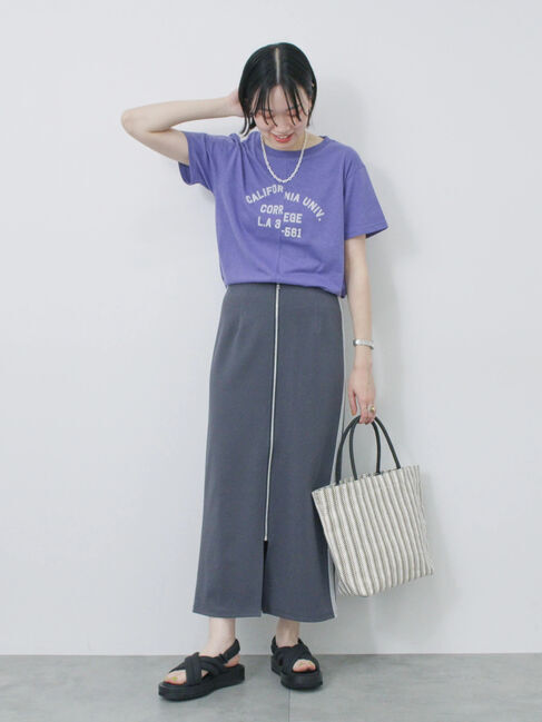 Samansa Mos2 blue「サイドラメラインスカート」|スカート|