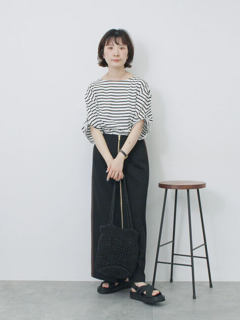 Samansa Mos2 blue「サイドラメラインスカート」|スカート|