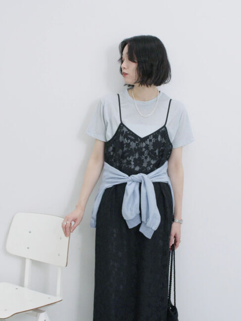 Samansa Mos2 blue「メッシュレースキャミワンピース」|ワンピース|