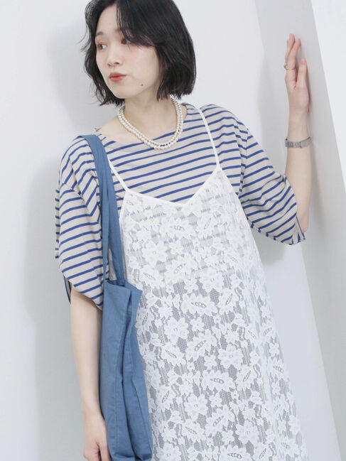 Samansa Mos2 blue「メッシュレースキャミワンピース」|ワンピース|