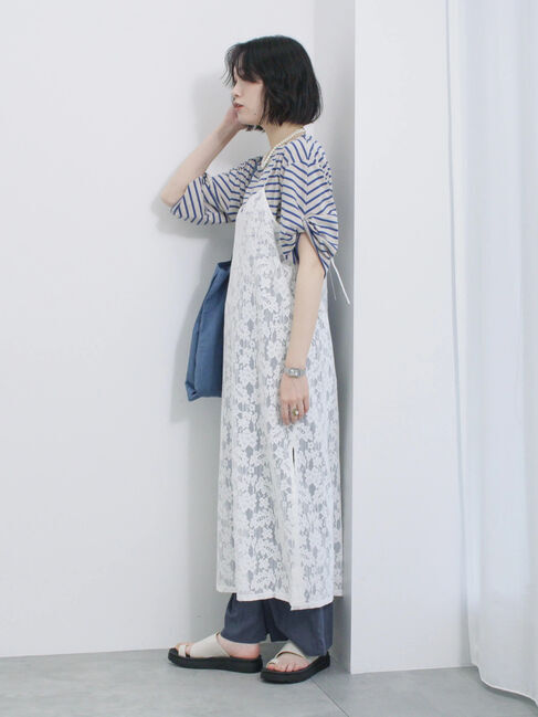 Samansa Mos2 blue「メッシュレースキャミワンピース」|ワンピース|