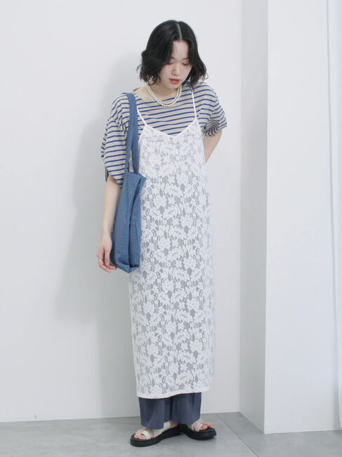 Samansa Mos2 blue「メッシュレースキャミワンピース」|ワンピース|