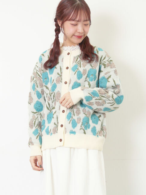 Samansa Mos2「ループ花柄ジャガードニットカーディガン」|カーディガン|