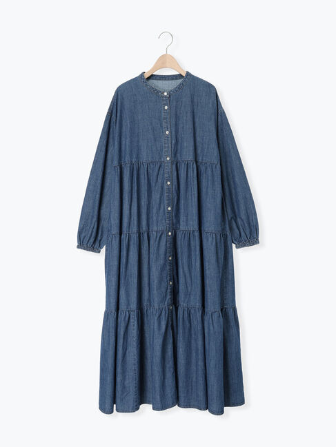 Samansa Mos2「【オーガニックコットン】デニムティアードワンピース」|ワンピース|ネイビー