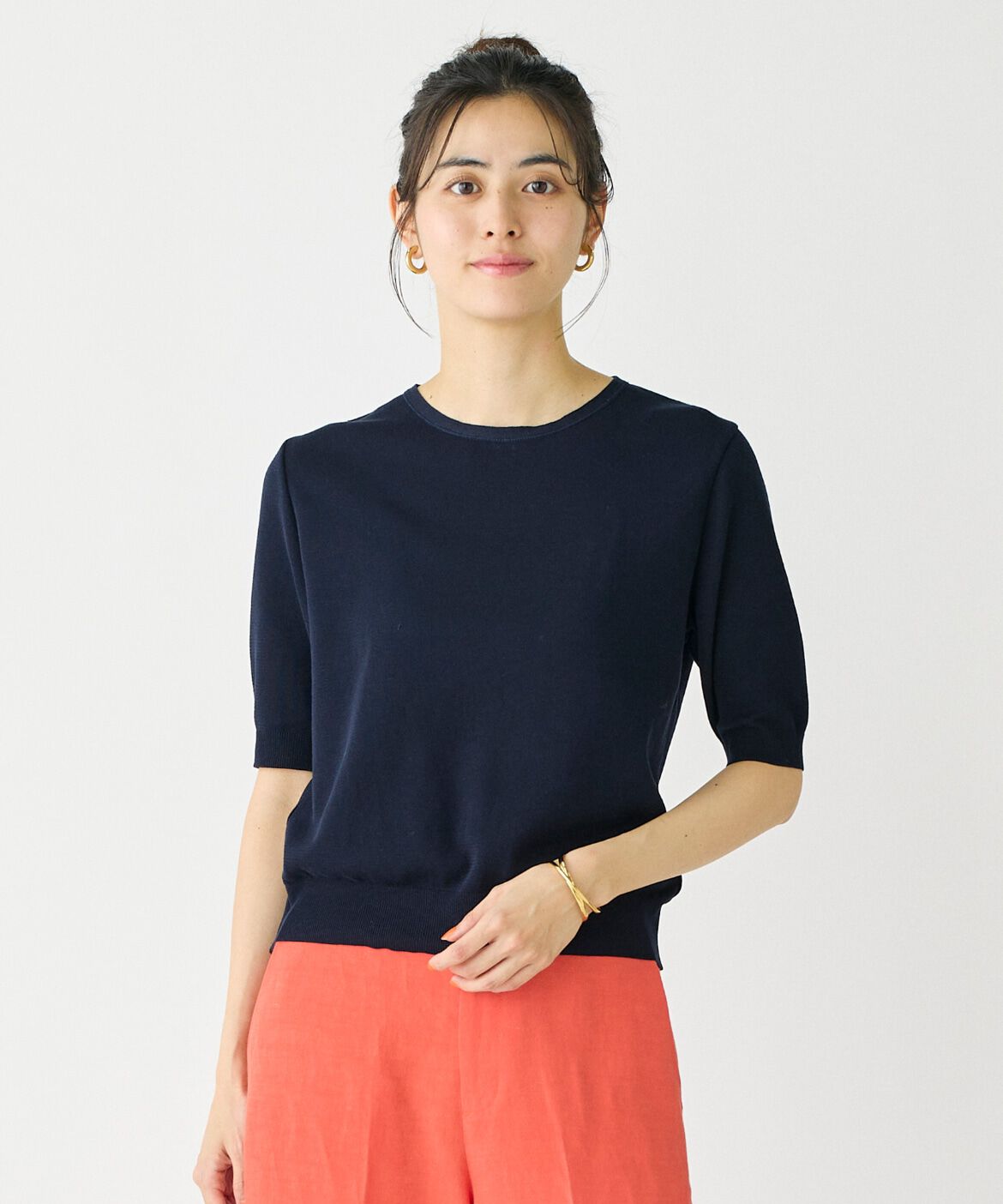 DAY by DAY it&rsquo;s international「クルーネック5分袖ニット《ガスコットン》」|ニット・セーター|ネイビー