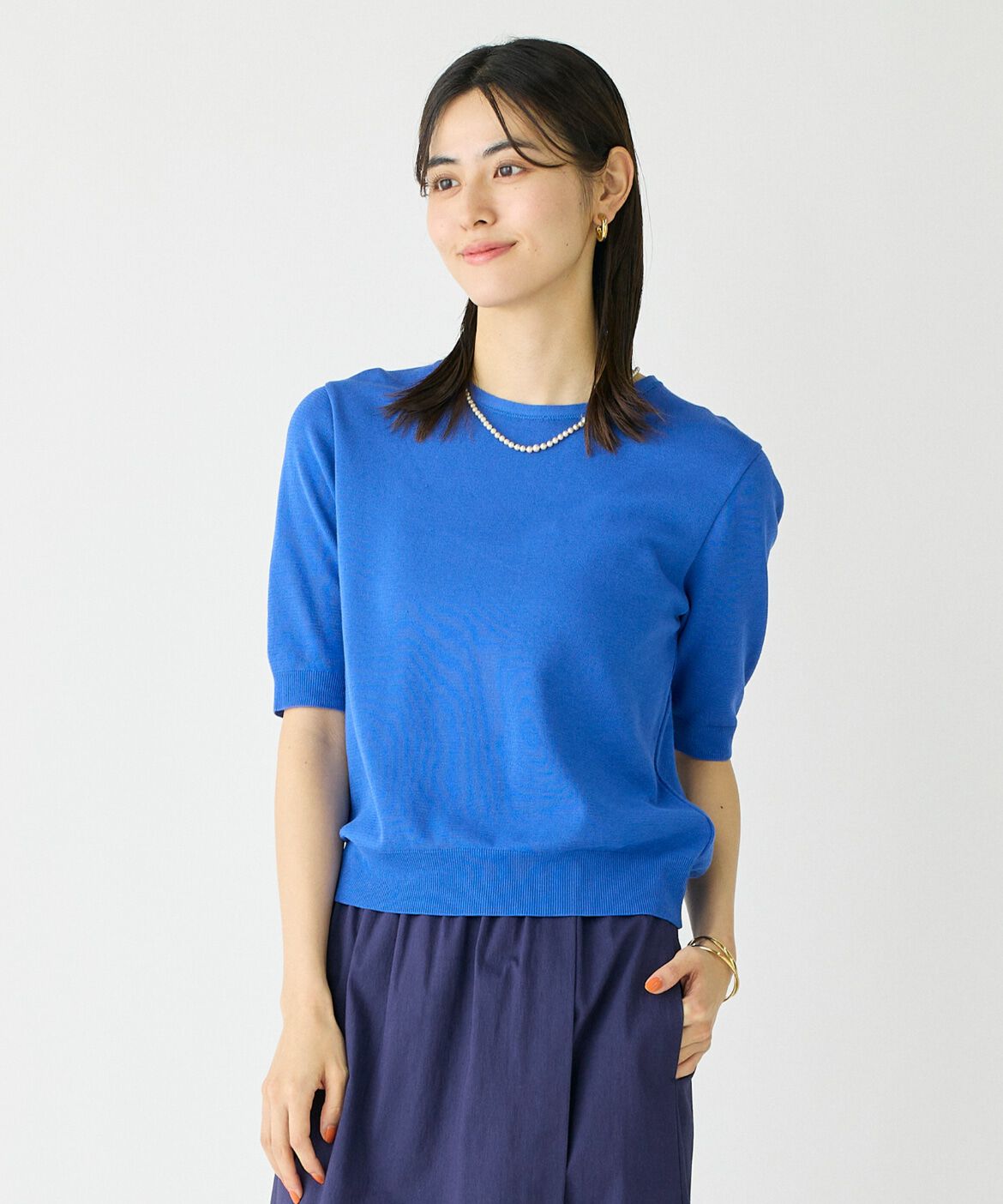 DAY by DAY it&rsquo;s international「クルーネック5分袖ニット《ガスコットン》」|ニット・セーター|ブルー1
