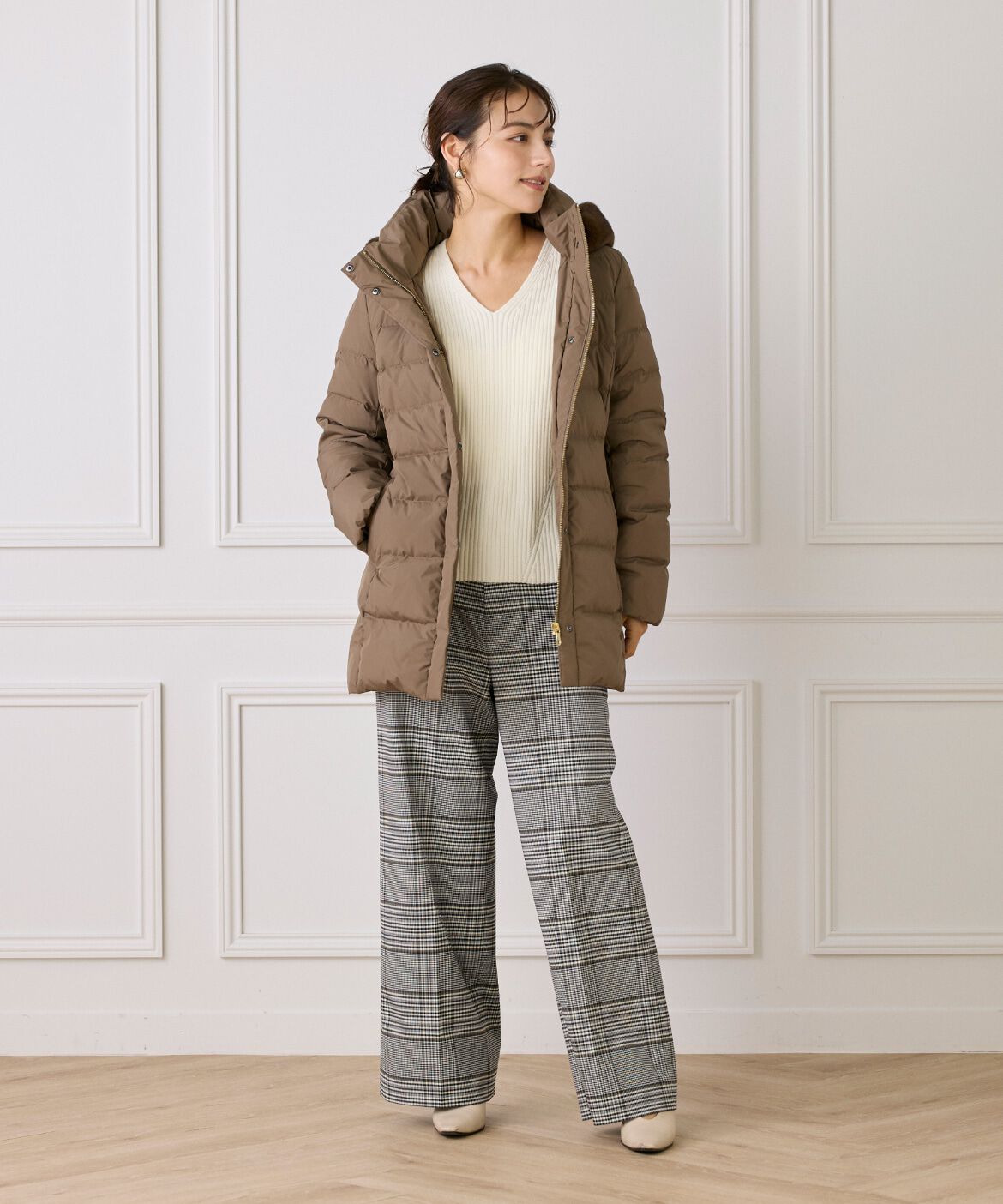 INED「《WEB限定》ミドル丈 フェイクファーフードダウンコート」|ダウン|