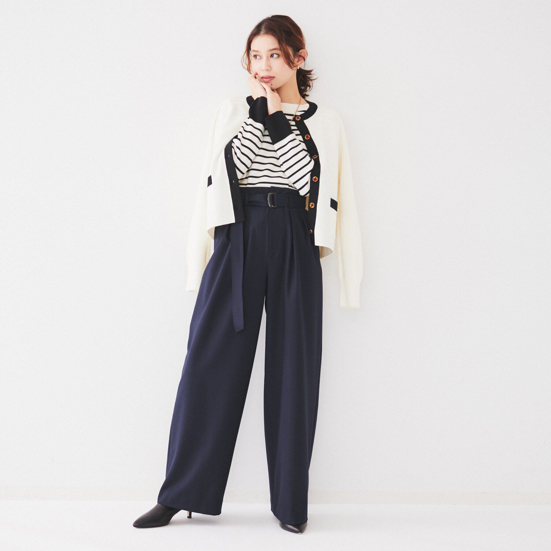 UNTITLED「【フルレングス/後ろウエストゴム】ダブルタック ハイウエストワイドパンツ」|その他|