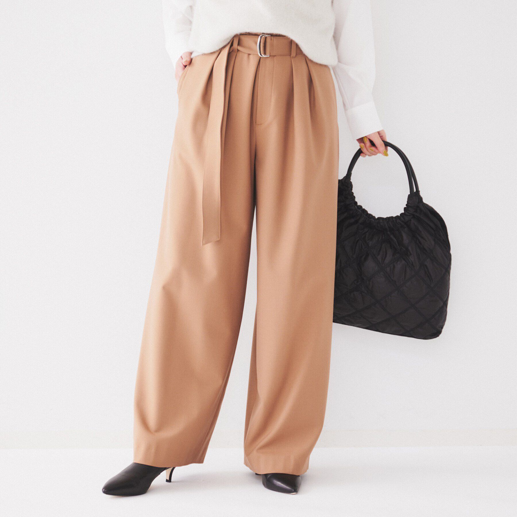 UNTITLED「【フルレングス/後ろウエストゴム】ダブルタック ハイウエストワイドパンツ」|その他|