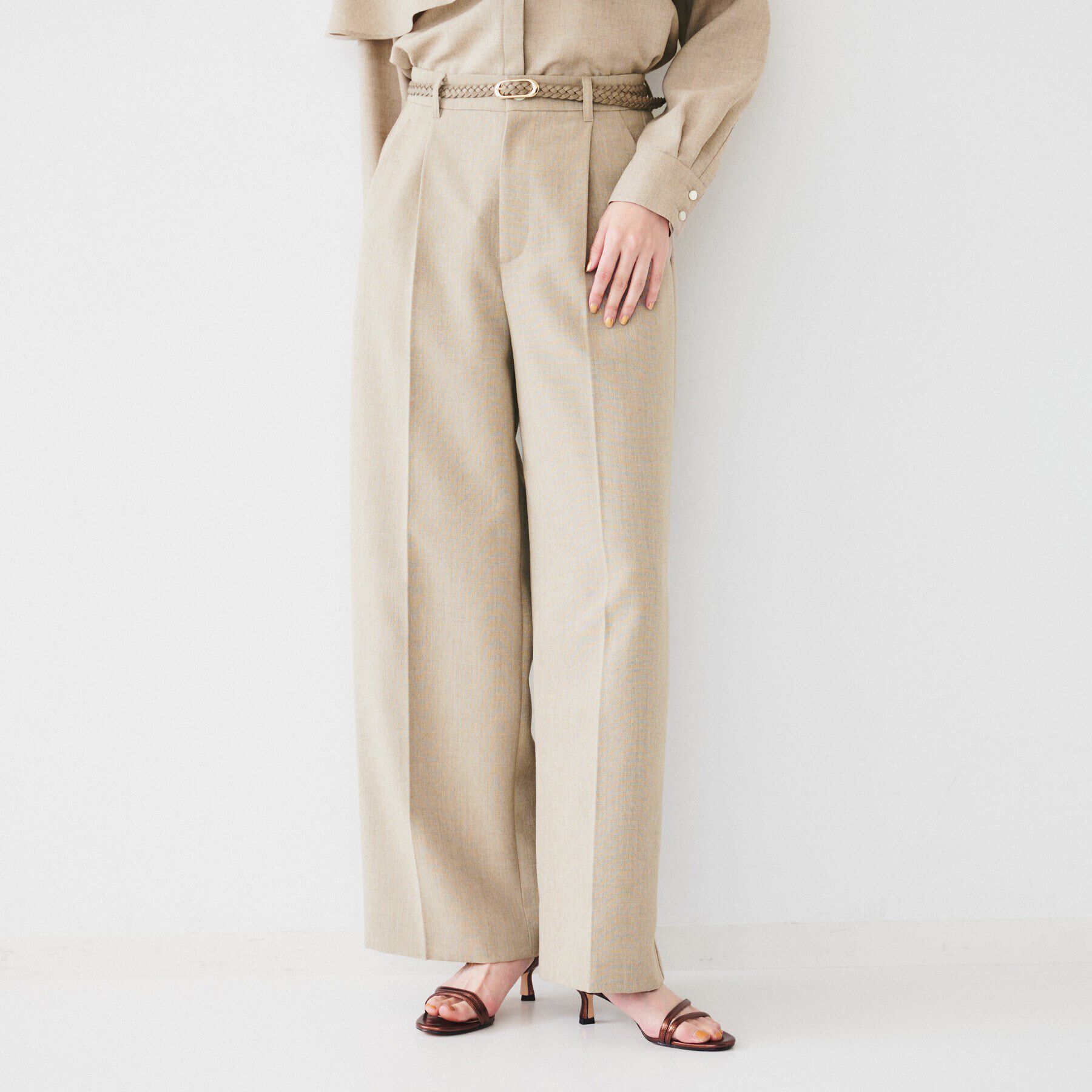 UNTITLED「【セットアップ可能】リネンライクキャンバス ワイドパンツ」|その他|ベージュ(052)