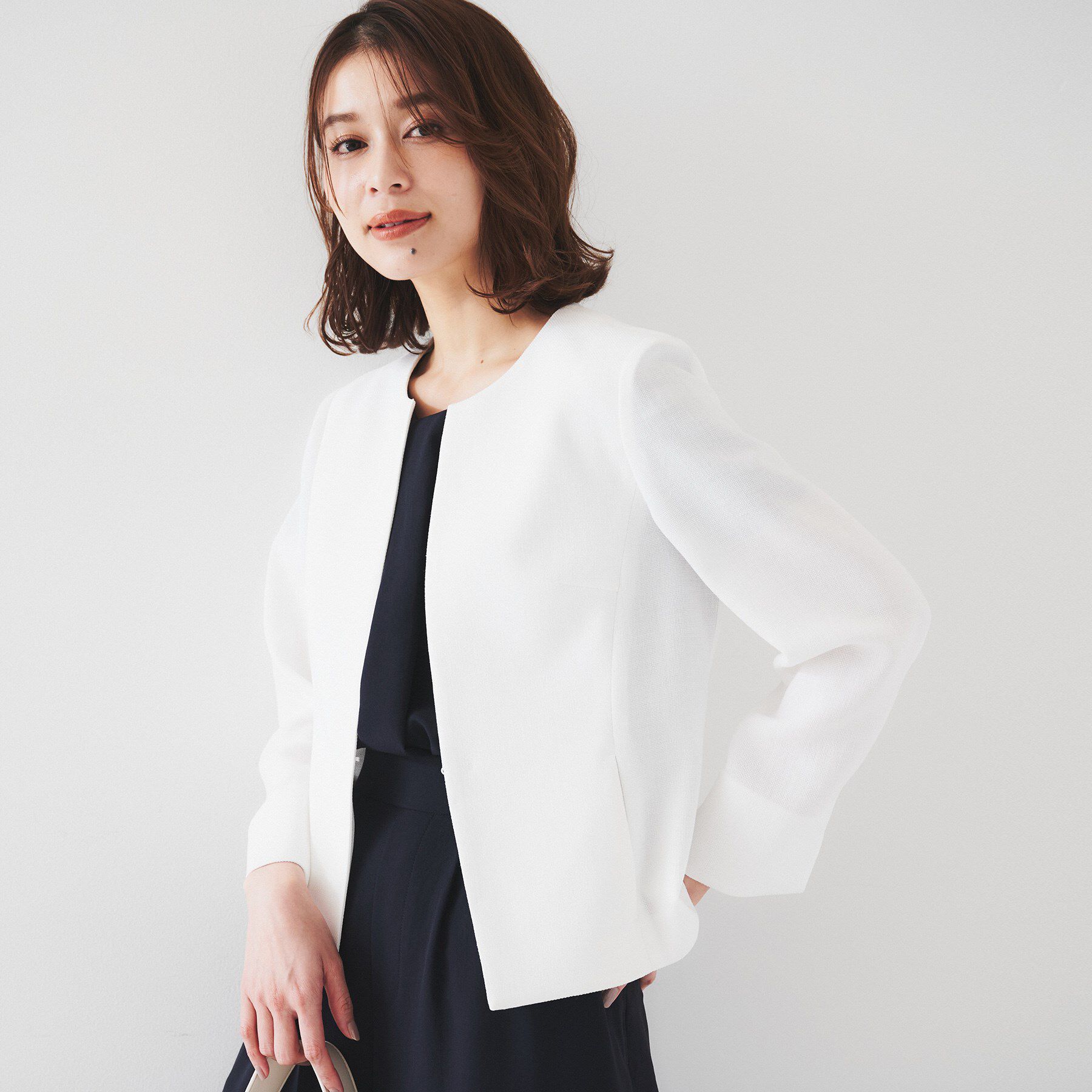 UNTITLED「【セットアップ可/短丈】ドライタッチジャケット」|ノーカラージャケット|