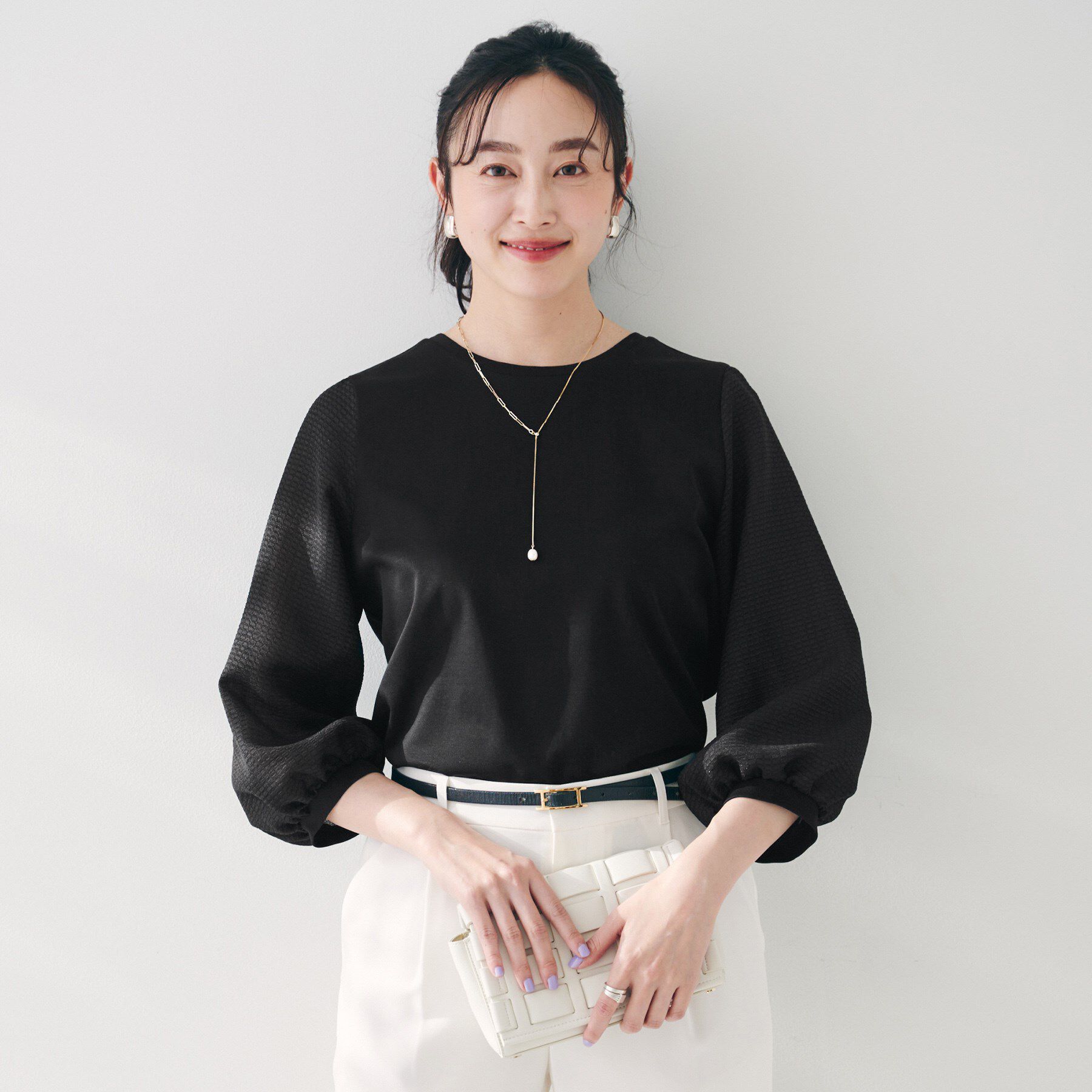 UNTITLED「【二の腕カバー/オンオフ】袖シアー ドッキングプルオーバー」|Tシャツ・カットソー|