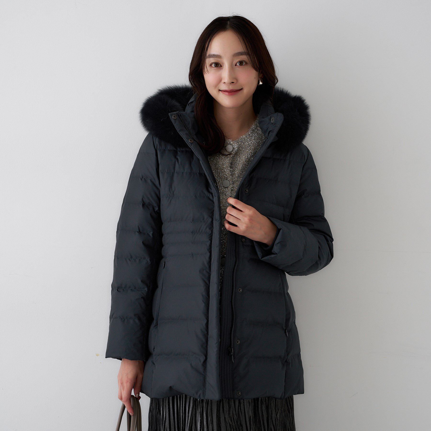 UNTITLED「【はっ水機能/フード取り外し可】ミディダウンコート」|ダウン|