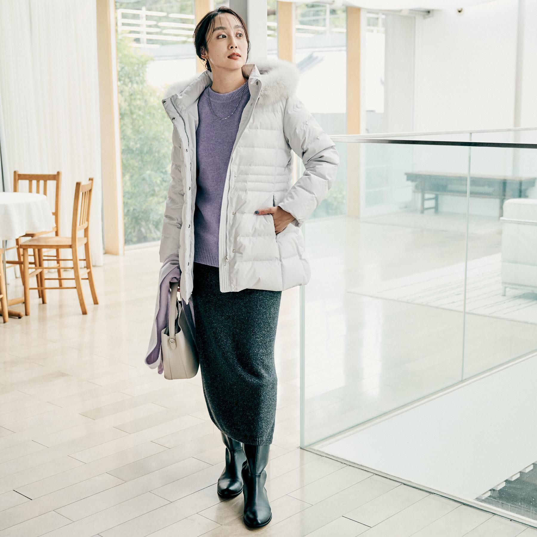 UNTITLED「【はっ水機能/フード取り外し可】ミディダウンコート」|ダウン|