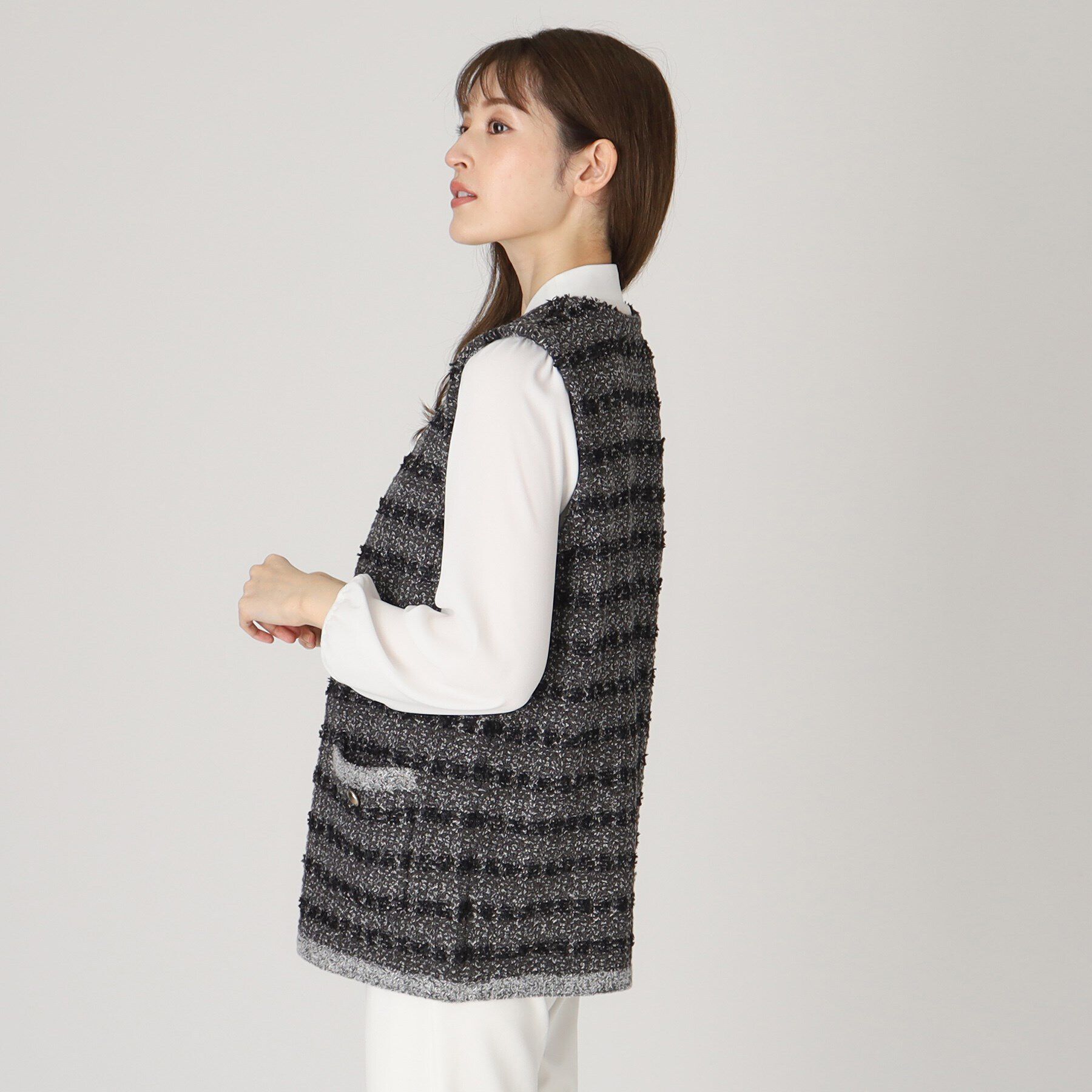 COUP DE CHANCE「【洗える】ツイード柄ニットジレ」|ベスト・ジレ|