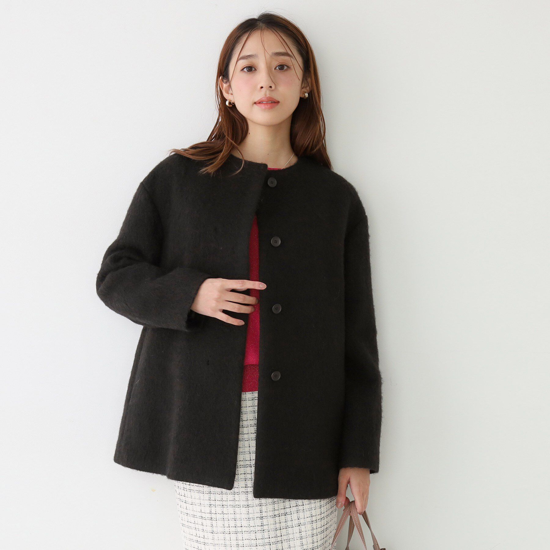 COUP DE CHANCE「【日本製／モヘヤ混／ヒップ丈】ノーカラーコート」|ノーカラーコート|