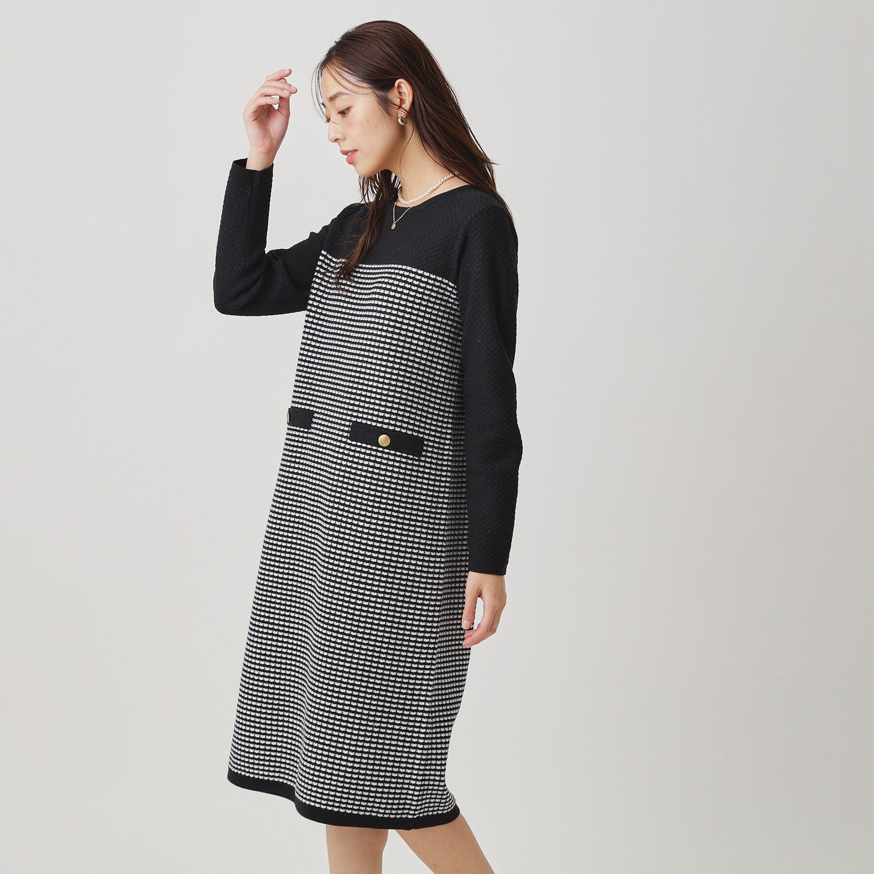 COUP DE CHANCE「【手洗い可】配色デザインニットワンピース」|ワンピース|