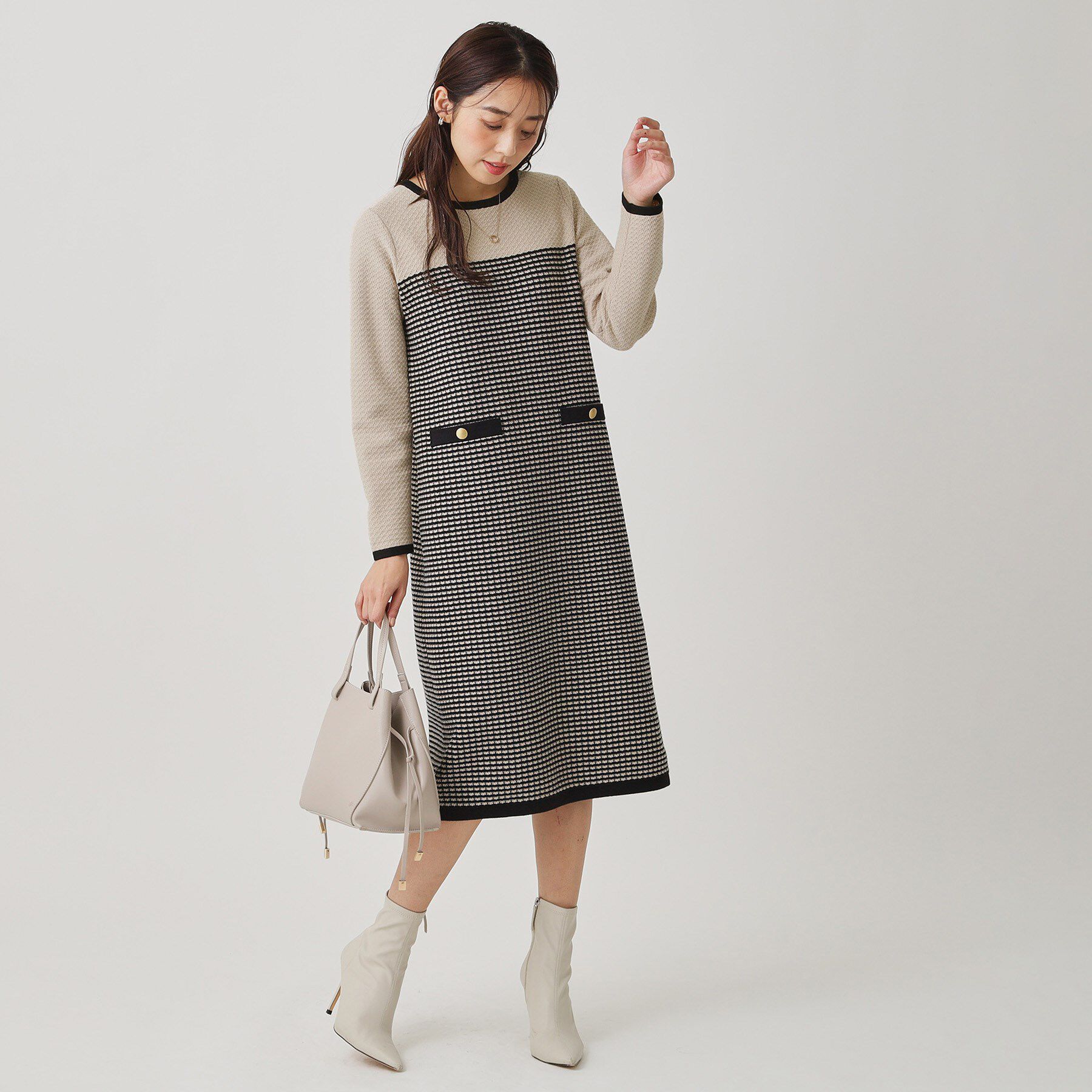 COUP DE CHANCE「【手洗い可】配色デザインニットワンピース」|ワンピース|