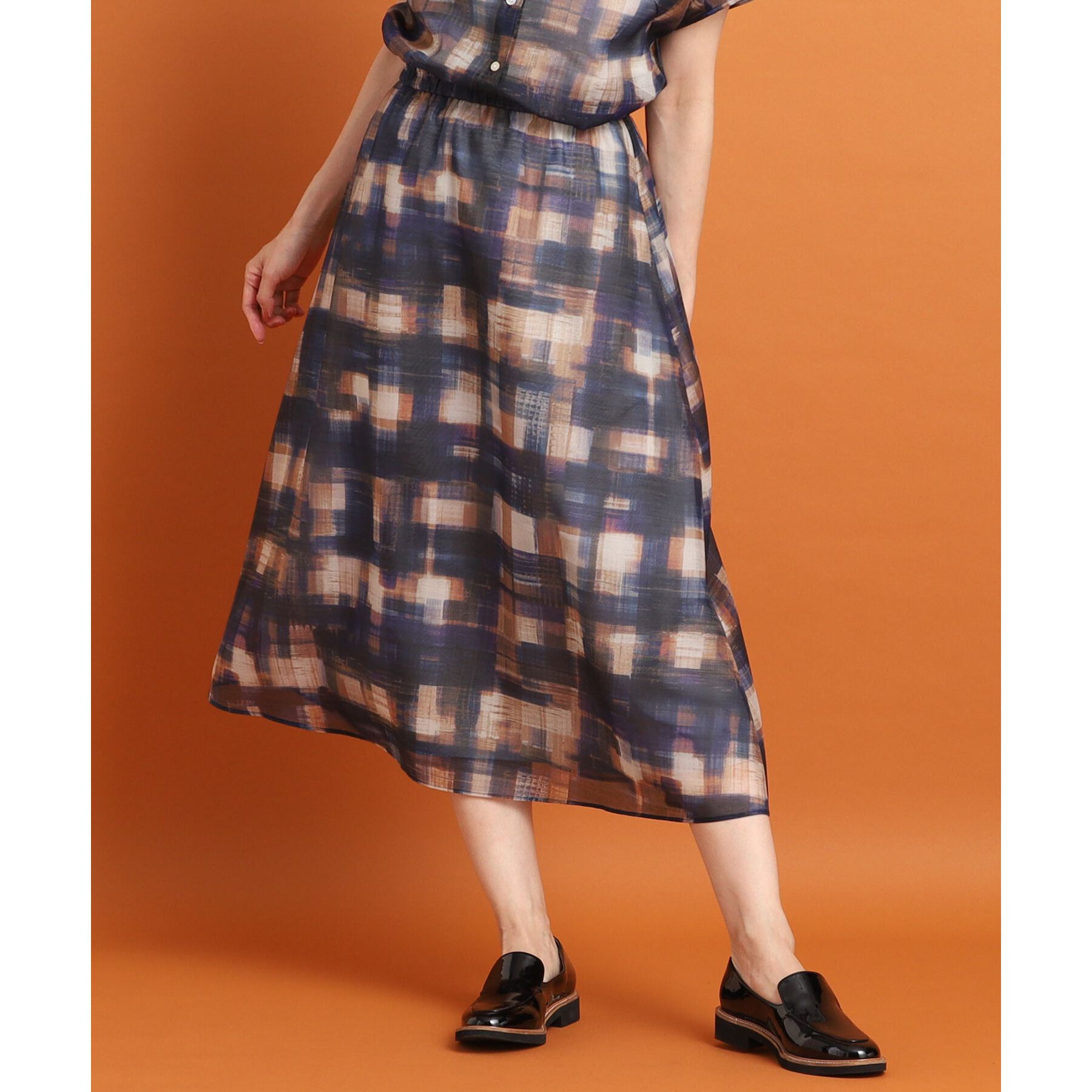 Reflect「【マシンウォッシュ可／ウエスト総ゴム／セットアップ可能】シアーチェックスカート」|スカート|