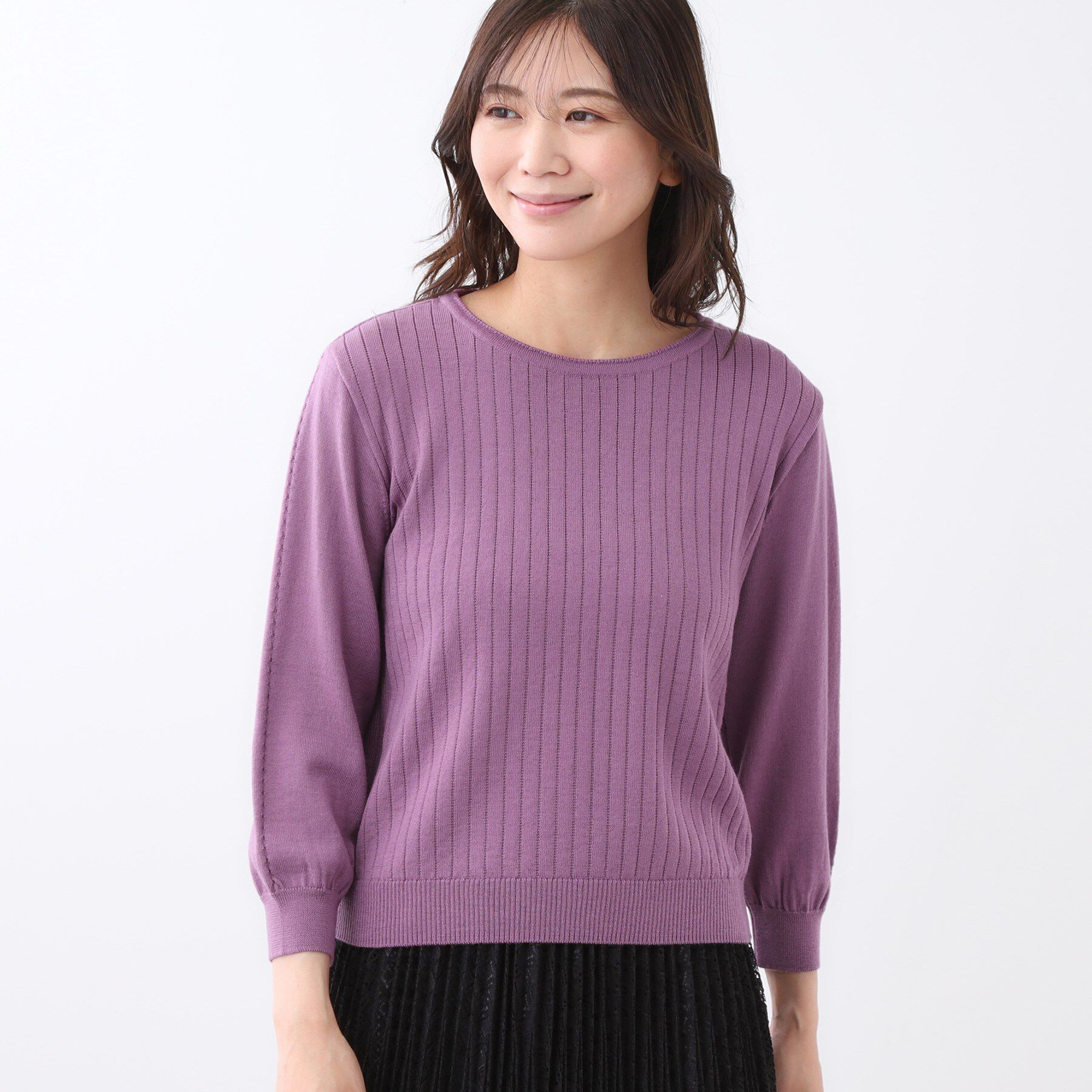 Reflect「【WEB先行カラーあり／インナーにおすすめ◎／アンサンブル可】すっきり見え縦編み柄ニット」|ニット・セーター|