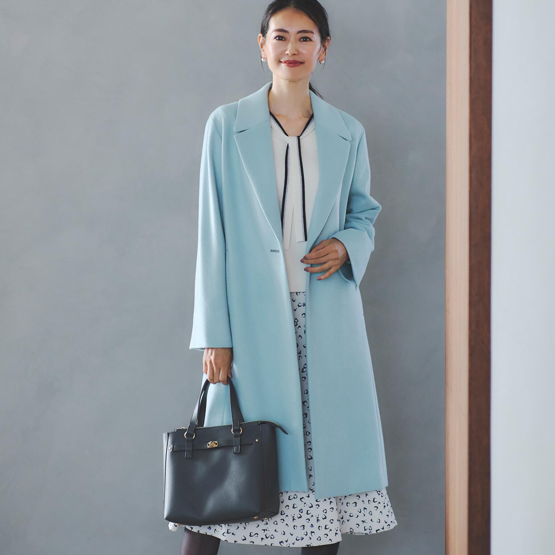 Reflect「【選べる6色】テーラードカラーロングウール混コート」|チェスターコート|ブルーグリーン(09